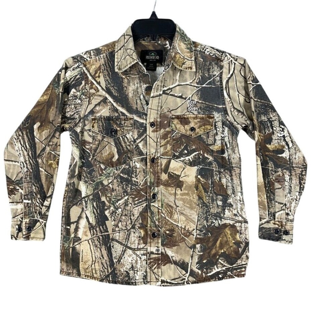 RED HEAD SHIRT BOYS LARGE‎ BASS PRO SHOPS HUNTING CAMO REALTREE AP